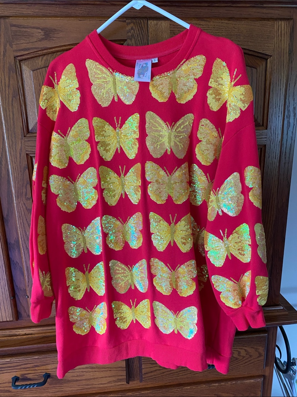 Girls Red Sequin Butterfly Sweatshirt - Brand: